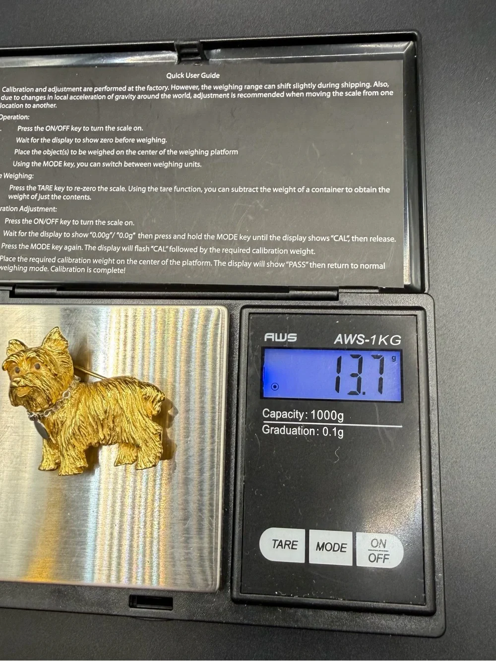 Vintage Joan Rivers Yorkshire Terrier Yorkie Brooch Pin Gold Tone JR Collar Tag